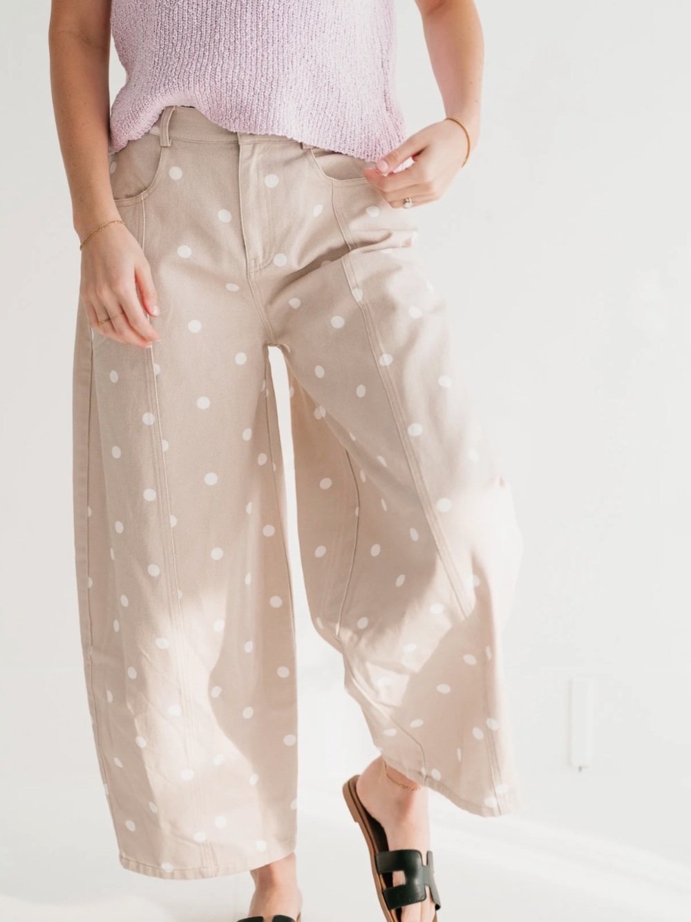 Peach love Polka Dot barrel jeans
